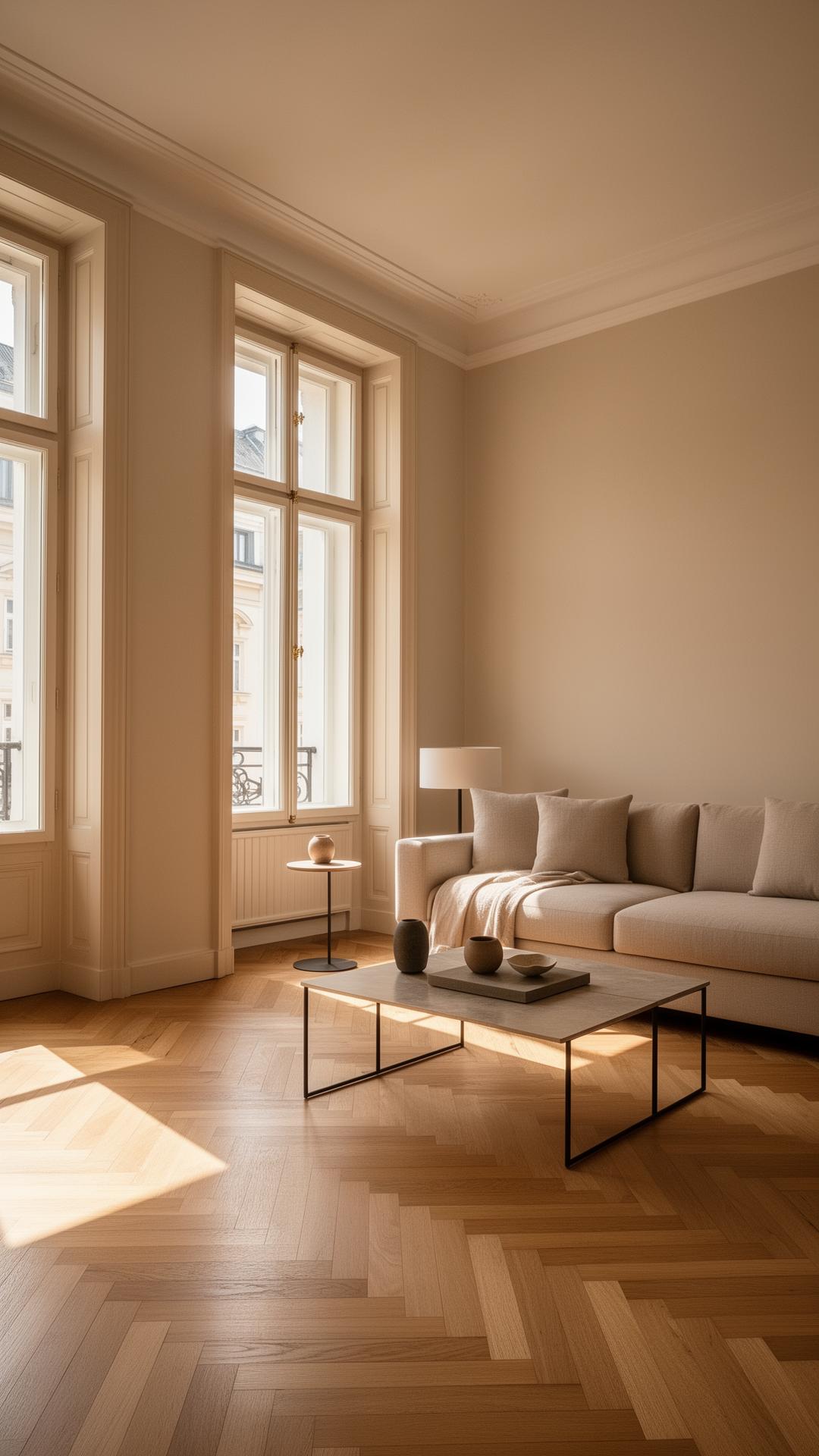 Elegant eingerichtete Airbnb-Wohnung in Wien mit Fischgrätparkett und Tageslicht